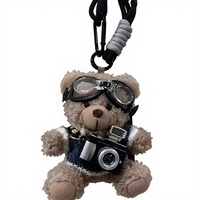 Porte-clés en peluche ours avec appareil photo flash mignon, breloque pour sac à dos, jouet en peluche pour couple, porte-clés créatif, cadeau