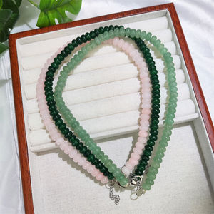 <span class=keywords><strong>2025</strong></span> nuevas llegadas joyería de moda hecha a mano piedra Natural forma de ábaco cristal con cuentas rosa cuarzo verde Jade Collar para mujeres - Product Image 1
