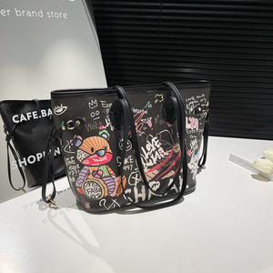 Nuova Borsa a Tracolla in PU con Graffiti, Tendenza Streetwear, Grande Capacità, Personalizzata, alla Moda, Borsa Tote Quadrata Orizzontale - Product Image 4