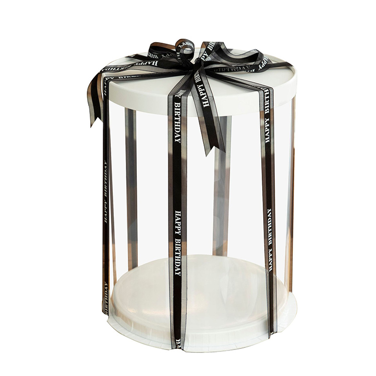 Роскошная пластиковая очень высокая белая цилиндрическая прозрачная коробка для торта с прозрачной крышкой