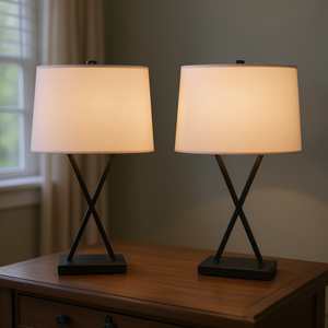 Lampade da tavolo X-Base con paralumi in lino, elegante decorazione per la casa, per camera da letto e soggiorno - Product Image 3