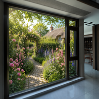 Ventana Moderna de Madera Revestida de Aluminio HUACAI Serie 102, Apertura Doble Interior, Hoja Plana, Junta EPDM para Edificios Comerciales