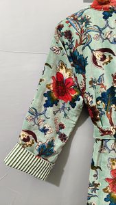 Bata Kimono Larga de Terciopelo con Estampado Floral para Mujer, Manga Larga, Sin Cuello, con Cordón de Algodón, Ropa de Dormir Informal para Primavera - Product Image 4