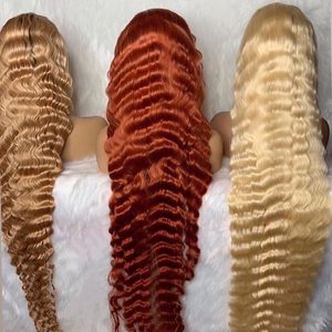 30 Inch 250 Density Highlight Honey Brown Curly <strong>Lace</strong> Front Human Hair Wigs,13x6 13x4 Ombre Colored Deep Wave <strong>Lace</strong> Frontal Wig - Product Image 2
