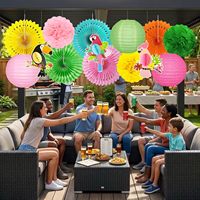 Décorations de fête hawaïenne, décorations de fête Luau, lanternes en papier suspendues à thème tropical, éventails, pompons pour anniversaire, fête de bachelorette