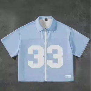 Personnalisé Vintage Boxy Lâche Zip Col Surdimensionné Crop Top À Manches Courtes Maille Respirant Maillots De Football Américain Plus Les Options De Taille - Product Image 4