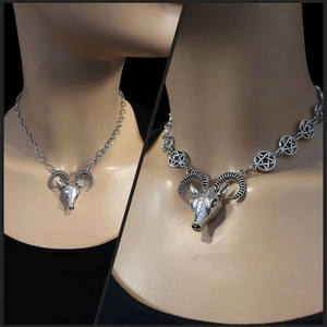 Collier ras du cou tête de chèvre, chaîne avec pendentif bélier et pentagramme, collier Baphomet, gothique, Wicca, satanique, occulte, sorcière, collier chèvre - Product Image 3