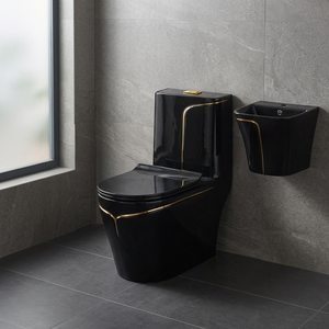 Hermosa cerámica de colores, artículos sanitarios, lavabo de baño, inodoro, línea azul dorada, lavabo de medio Pedestal y juego de inodoro de cerámica de una pieza - Product Image 2