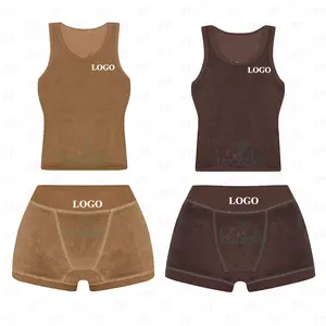 Custom Embroidery LOGO Color Cotton Terry Towel Tank Top And Shorts High Stretchy Comfy Lounge Wear Women Two Piece Shorts Set