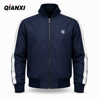 Veste de baseball vintage décontractée bleu marine pour homme avec logo personnalisé, broderie sur mesure, col côtelé rayé, OEM ODM