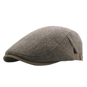 Chapeau béret à grosse tête pour hommes, casquettes doublées thermiquement avec motif rayé, style casquette plate rétro, bonnet - Product Image 5