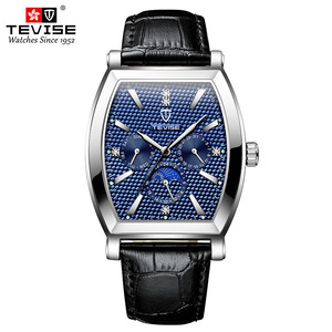 Montres pour hommes, cadran ajouré, forme tonneau, bracelet en cuir véritable, tourbillon automatique mécanique, modèle 8383D - Product Image 4