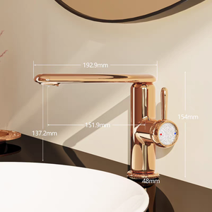 Grifo de Lavabo de Cobre Dorado Rosa con Control Dual de Agua Fría y Caliente, Grifo Giratorio de Lujo para Baño, Monomando de un Solo Orificio - Product Image 4