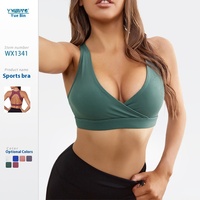 Soutien-gorge de sport pour femme à col en V, croisé sur le devant, maintien élevé, design dos évidé en forme de I, coupe ajustée, pour yoga et fitness