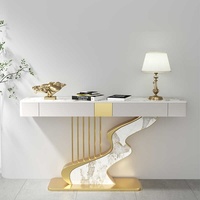 Table de porche en pierre, lumière de luxe moderne, créative, tendance, simple, art mural, foyer, table semi-circulaire, vue de profil, armoire décorative
