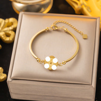 Joyería de Moda de Alta Gama al por Mayor, Brazalete de Acero Inoxidable con Trébol de Cuatro Hojas y Cinco Flores, Chapado en Oro de 18k, para Mujer