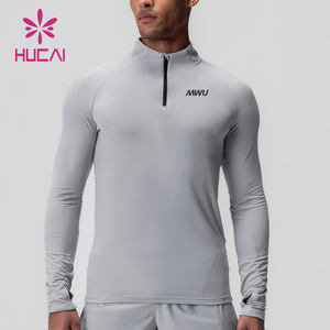 Hcuai เสื้อออกกำลังกายแขนยาวมีซิปสำหรับผู้ชายเสื้อออกกำลังกายกล้ามเนื้อเข้ารูปแบบแห้งน้ำหนักเบาแบบตามสั่งเสื้อยืดออกกำลังกายแขนยาว1/4ส่วน - Product Image 5
