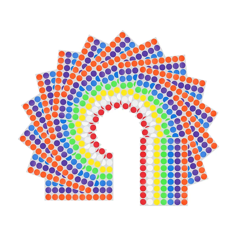 תפור לפי מידה כל גודל נקודה צבעונית מדבקה עגול ספוט עיגולים נקודות נייר תווית מדפסת צבע תווית מדבקת גיליון