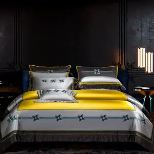% 100% pamuk sarı nevresim yüksek kaliteli kral nakış yastık örtüsü ev tekstili yatak setleri tedarikçisi