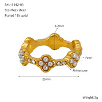 Cincin Baja Tahan Karat 316L Grosir, Gaya Mewah Old Money, Cincin Clover Motif Mutiara, Perhiasan Bertahtakan Zirkon, Hadiah untuk Wanita