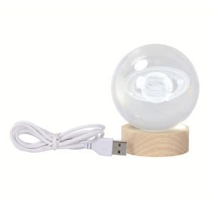 Bola de cristal esculpida em 3D, luz noturna, bola de vidro, base de madeira, decoração, presente de aniversário, luz comemorativa de Natal - Product Image 1