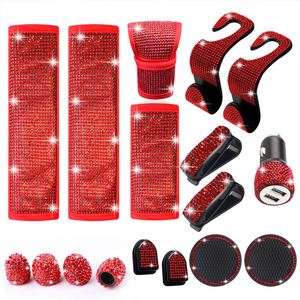 17 Piezas de Accesorios Decorativos para el Interior del Automóvil, Fundas de Cuero Brillante Universales para Cinturones de Seguridad, Ganchos, Portavasos, Cargador de Teléfono, Clip para Gafas de Sol - Product Image 1