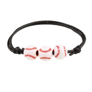 Bracelets en perles sur le thème du sport, football, basketball, bracelet en corde noire réglable pour enfants et adultes - Product Image 6