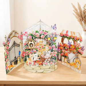 Carte de vœux 3D pliable avec design Château de chat, carte pop-up pour Noël, carte de vœux pour animaux de compagnie, carte postale pour enfants - Product Image 1