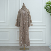Nouvelle Abaya de luxe faite à la main à Dubaï, dentelle texturée, perles florales, cardigan perlé, Abaya pour femmes musulmanes, robes modestes, ensemble de 3 pièces