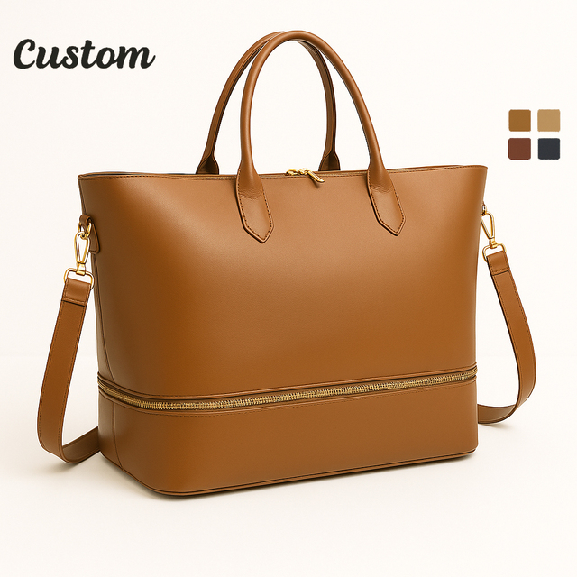 Custom OEM/ODM Private Label Vegan Leather Casual Tote Bag Zipper Durable Eco-Friendly Large Capacity for Travel Business