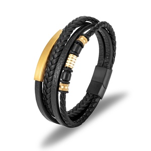 Nuevo logotipo personalizado <span class=keywords><strong>2022</strong></span> Nueva pulsera Pulseras y brazaletes de cuero negro Pulseras de acero inoxidable para mujeres Hombres Brazaletes de joyerí<span class=keywords><strong>a</strong></span> Venta - Product Image 5