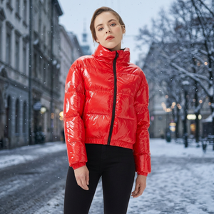 Custom Fashion Winter Hooded Bomber Puffer Coat Women Waterproof Cotton <b>Padded</b> Red 2021 - Product Image 2