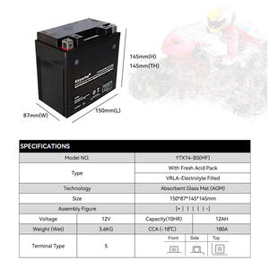 Batteries Sport sans entretien Batterie de moto <span class=keywords><strong>12V</strong></span> <span class=keywords><strong>12AH</strong></span> pour le démarrage - Product Image 4