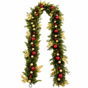 Guirnaldas Navideñas Ruopei de 270 cm, Pino Artificial con Adornos Rojos y Dorados, Decoración Interior y Exterior - Product Image 1