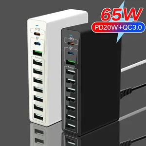 10 6 4 puertos cargador Usb multifunción Pd 65W 20W tipo C carga rápida para Iphone Samsung Laptop, adaptador de teléfono móvil de 60W