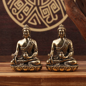 Estatua de Buda de Latón, 2 Piezas, Figura de Buda Medicina Sentado, Adorno de Escritorio, Decoración Religiosa para el Hogar o Templo - Product Image 1