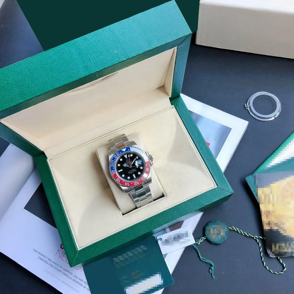 디자이너 남성 시계 자동 날짜 스테인레스 스틸 밴드 GMT 발광 유리 케이스 40mm 손목 시계