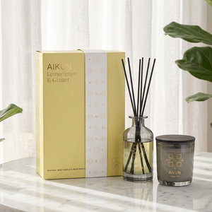 ชุดของขวัญน้ำหอมปรับอากาศและเทียนหอมกลิ่นตะไคร้และขิงยี่ห้อ Aikun Private Label พร้อมกล่องพิมพ์ลายตามสั่ง สำหรับบรรจุภัณฑ์กลิ่นหอมภายในบ้าน - Product Image 1