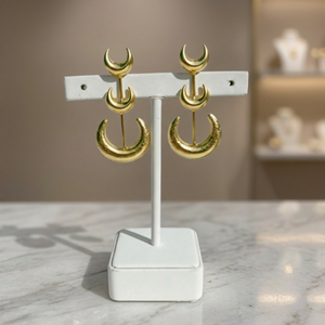 Pendientes Colgantes de Media Luna Doble Chapados en Oro con Bisel, Joyería de Destaque para Mujer, Aniversario, Uso Diario, Ocasiones Especiales - Product Image 3