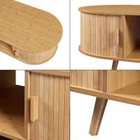 Table basse mobile de 48 pouces en bois de noyer européen, style moderne du milieu du siècle, avec portes coulissantes cannelées et compartiment ouvert pour salon