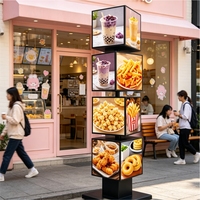 Panneau publicitaire LED pour menu, décoratif d'intérieur, sur pied, rectangulaire, à quatre faces, boîte lumineuse verticale rotative, éclairage 4 couches