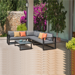 Canapé d'angle en aluminium <span class=keywords><strong>noir</strong></span> résistant aux intempéries pour hôtel et complexe hôtelier, mobilier <span class=keywords><strong>de</strong></span> <span class=keywords><strong>jardin</strong></span> combiné pour patio et extérieur - Product Image 1
