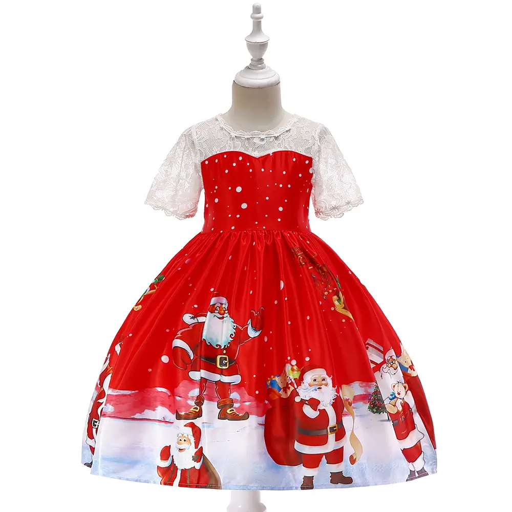 Christmas Children Dresses Cartoon Short Sleeve Party Performance Christmas Dance Performance Baby Girl Dress