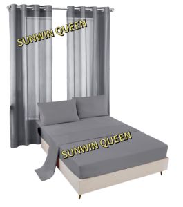 Juego de sábanas de microfibra King Size con cortinas transparentes, 6 uds., funda de almohada bordada de Color blanco liso para dormitorio - Product Image 5