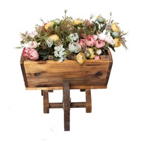 Grand support de pot de fleurs en bois massif de palissandre, écologique et durable, pour jardin extérieur, en forme de brouette