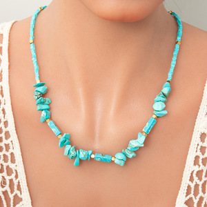 Collar de Cuentas Turquesas con Detalles en Oro, Diseño Geométrico para Mujer, Joyería de Regalo, Origen Yiwu XL31132 - Product Image 1