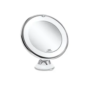 Miroir de maquillage avec lumière de remplissage led grossissement 10X batterie sèche ventouse miroir de beauté pliant