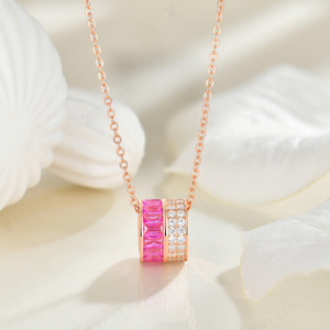 Collar YILUN de Plata de Ley 925 con Dos Círculos, Diamante Rosa CZ, Chapado en Oro Rosa, Joyería para Regalo del Día de San Valentín - Product Image 2