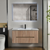 Meuble-lavabo mural moderne en céramique avec miroir LED intégré, résistant à l'eau et respectueux de l'environnement