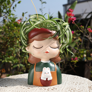 <span class=keywords><strong>Macetas</strong></span> grandes de 9 pulgadas Roogo Sweet Girl <span class=keywords><strong>con</strong></span> mascota de diferentes tamaños Adorable estilo de personaje Diseño popular Maceta - Product Image 3